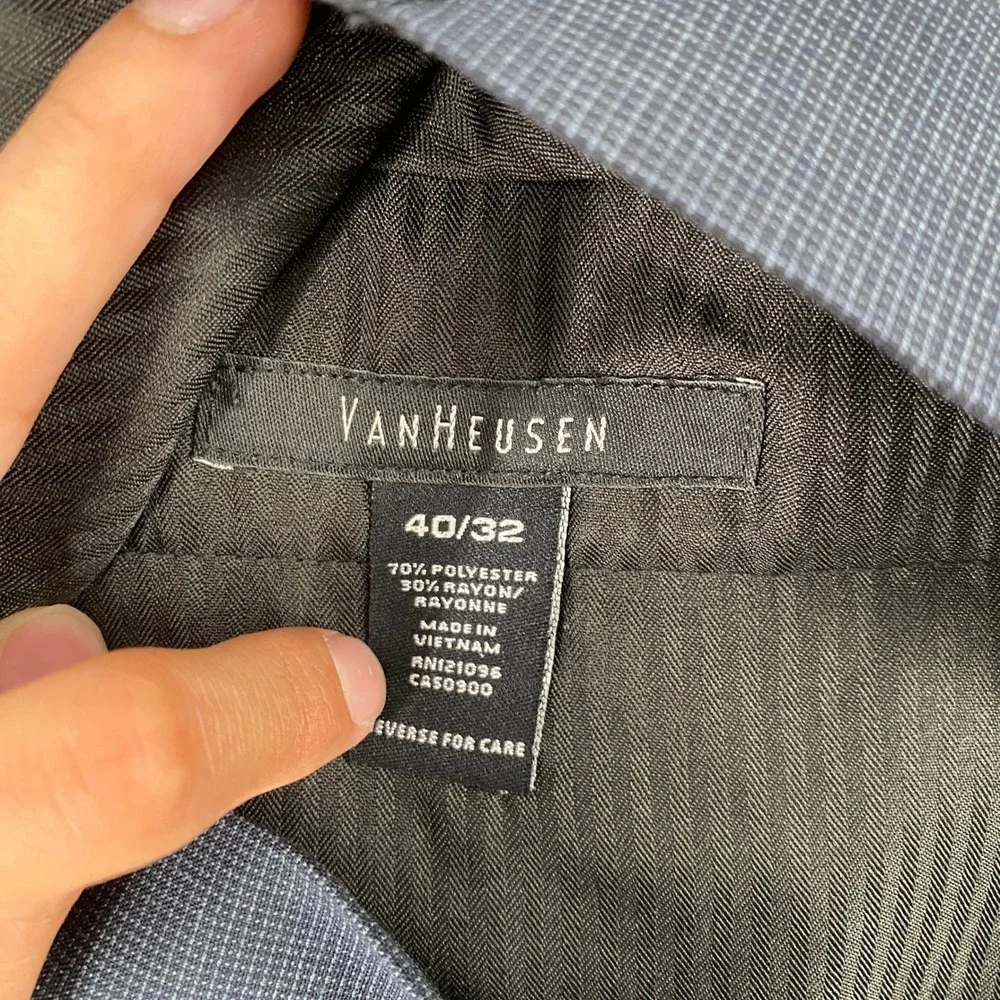 Van Heusen Mens Navy Blue Micro Pattern Dress Pants 40x32 Flat Front Trousers